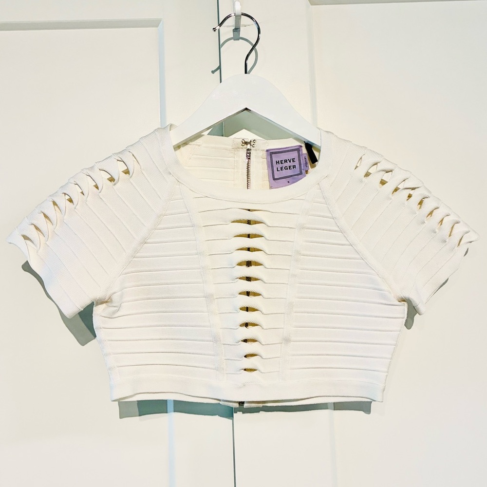 Herve Leger 🤍 S White Bandage Cropped Top